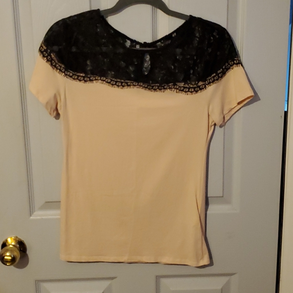H&M Light Pink and Black Lace Top